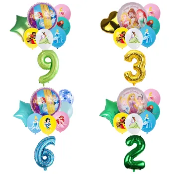 Тематическое украшение для вечеринки в честь дня рождения принцессы Диснея Золушки Белль Рапунцель, Латексный цифровой круглый набор воздушных шаров, подарок для девочки в детском саду