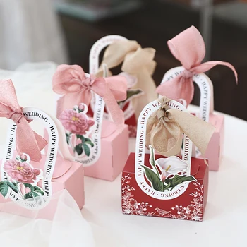 20 шт. / партия, креативная бумажная коробка для конфет с цветами, праздничные маленькие подарки, портативная упаковочная бумажная коробка Может быть дополнена лентой