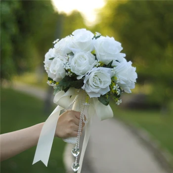 Белый свадебный букет Свадебный букет Невесты Искусственные цветы Розы Свадебные Букеты для подружек невесты Свадебные Аксессуары