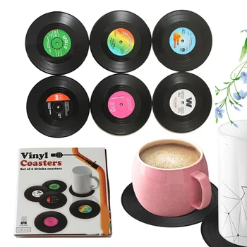 Имитация Ретро-подставок для компакт-дисков, креативные нескользящие коврики для чашек с виниловыми пластинками, Термостойкие настольные декоративные подставки для чашек для кафе-бара