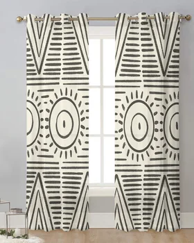 Ретро Средневековая тюлевая занавеска с геометрическим рисунком в стиле бохо, прозрачная занавеска для гостиной, декор роскошного домашнего балкона, Вуалевые шторы