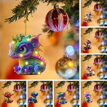 Новый Рождественский дракон, детский акриловый орнамент в виде мультяшного динозавра, Милая подвеска в виде Рождественской елки для украшения домашнего офиса
