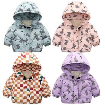 Зимний пуховик для мальчиков и девочек, модная верхняя одежда для девочек 2-6 лет, пальто с капюшоном, одежда на хлопковой подкладке, детские парки