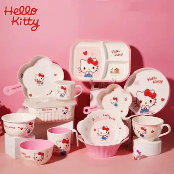 Kawaii Sanrio Аниме Хобби Мультфильм Hello Kitty Набор детской посуды Миска для завтрака Тарелка для завтрака Подарок на День Рождения