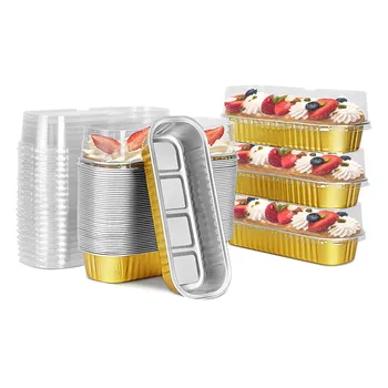 Одноразовые мини-формы для выпечки хлеба с крышками, 50 штук узких форм для выпечки кексов из алюминиевой фольги весом 6,8 унции, прямоугольные формы для выпечки кексов