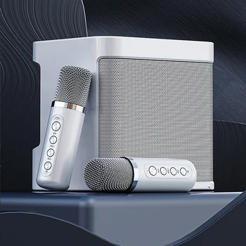 1 комплект Двойной беспроводной микрофон Встроенный открытый портативный караоке Bluetooth динамик Коробка Белый