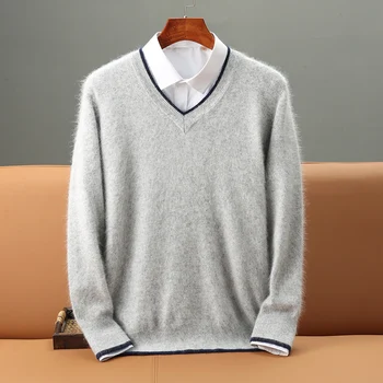 Мужской кашемировый свитер, пуловер, свитер с длинными рукавами контрастного цвета, свободный повседневный нижний свитер, новинка осени-зимы 2024