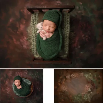 Коричневый абстрактный портретный фон для фотостудии, зеленая Текстурная роспись, фон для дня рождения новорожденного, реквизит для фотосъемки