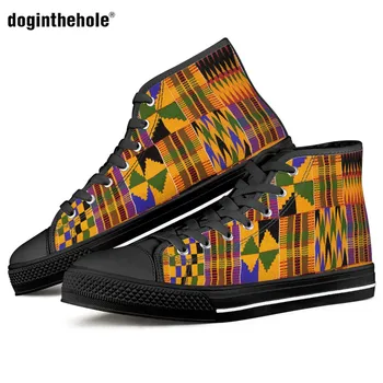 Женская парусиновая обувь с высоким берцем в африканском стиле Doginthehole Tribe, повседневные весенне-осенние кроссовки на шнуровке, дышащая Женская обувь