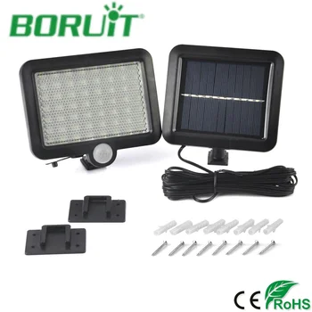 BORUiT 56 LED Solar Light Наружная солнечная лампа с питанием от солнечного света, водонепроницаемый датчик движения PIR, уличный фонарь для украшения сада