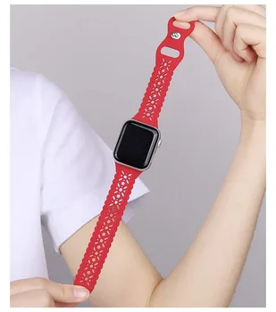 Силиконовый Ремешок для Apple Watch Band 42 мм 41 мм 45 мм 40 мм 49 мм Кружевной выдолбленный Браслет iWatch Ultra 8 7 6 5 4 3 SE Аксессуары