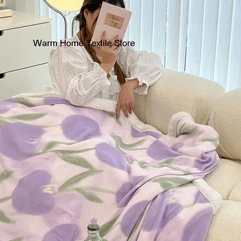 Ins Одеяло с цветочным тюльпаном, пушистое фланелевое одеяло для кровати, Мягкие Толстые одеяла, двойное пуховое одеяло, флисовое покрывало для кровати, покрывало для дивана