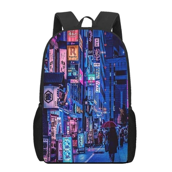 Иллюстрация уличного пейзажа Токио, школьные сумки для девочек-подростков, повседневные детские сумки для книг, рюкзаки, студенческая сумка для книг