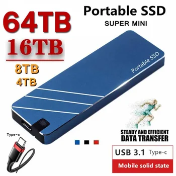 2023 Мини Портативный SSD 64 ТБ Type-C USB3.1 Внешние Мобильные Твердотельные Накопители Высокоскоростные Диски емкостью 32 ТБ для Ноутбуков Телефонов