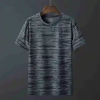 летние мужские футболки с коротким рукавом для спортзала, дышащие свободные футболки Ice silk elasticity, большие размеры 8XL, сине-серые футболки