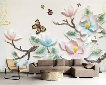 Изготовленные на заказ большие 3D европейские украшения для дома, 3D обои, рельефный фон с цветами и бабочками, обои для стен, 3D Beibehang