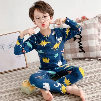 Детский костюм для нижнего белья с мультяшным рисунком, байковые брюки для мальчиков, зимняя утепленная одежда для отдыха, детская пижама, костюм