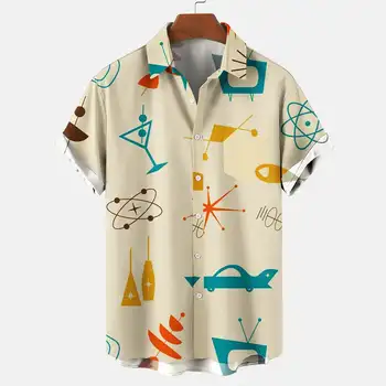 Рубашки и топы для вечеринок из хлопчатобумажных смесей с коротким рукавом для мужчин-s-top Style 7