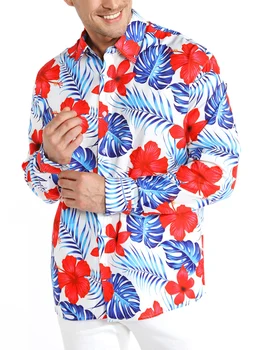 Мужская гавайская рубашка CLOOCL, рубашка с пуговицами с изображением пальмы Монстера, мужская модная блузка с цветочным рисунком, топы