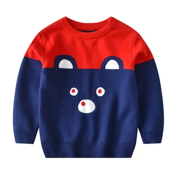 Цветной вязаный свитер с мультяшным медведем для малышей 2-7 лет, осень-зима, теплый трикотаж для мальчиков и девочек, толстовка, пуловер, топы
