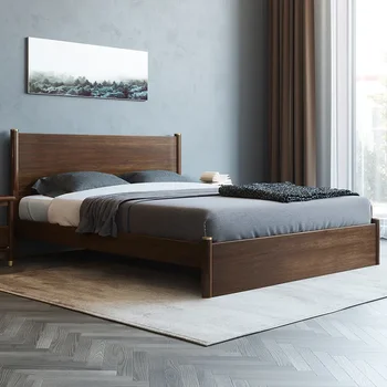 Частный заказ Новая кровать из массива дерева в китайском стиле двуспальная кровать современный минимализм кровать цвета грецкого ореха светлая роскошная мебель в главной спальне