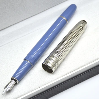 Новая роскошная классическая авторучка MB Glacier Серии 145 из синей смолы, уникальные рельефные офисные ручки-роллеры для письма с серийным номером