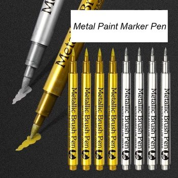 Золотая и серебряная металлическая маркерная ручка, металлические перманентные маркеры, подходящие для написания открыток, надписей для подписи, росписи по металлу