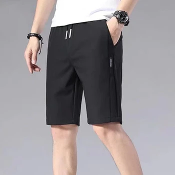 Летние мужские спортивные шорты 2024, Однотонный прямой узор, Свободный тип, Повседневные шорты с эластичной резинкой на талии и завязками, штаны для бега