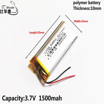 Литровая энергетическая батарея 3,7 В 1500 мАч 102555 Литий-Полимерная LiPo Аккумуляторная Батарея Для Mp3 наушников PAD DVD bluetooth камеры