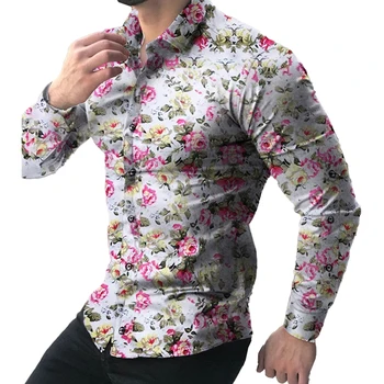 Мужские модные элегантные комфортные футболки, весна-осень, роскошные рубашки с лацканами, длинные рукава с 3D принтом, повседневные спортивные топы для общества