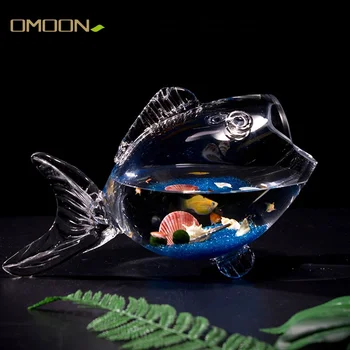 Фигурка мини-рыбки в стеклянной чаше, Аквариум в форме рыбы из прозрачного стекла, украшение для дома, гостиной, ремесленные украшения