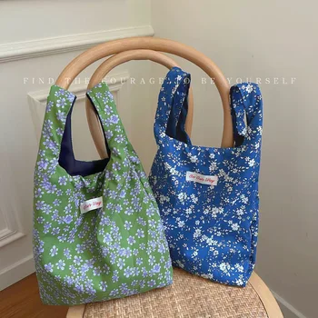 Летняя сумка из хлопчатобумажной ткани с цветочным рисунком, синяя сумка через плечо с принтом Розы, оригинальная Домашняя Нишевая Французская винтажная сумка-тоут подмышками