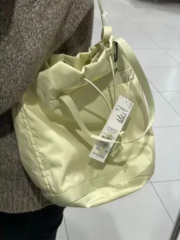 Повседневная сумка-мешок из нейлоновой ткани на шнурке, простая сумка большой емкости, женская сумка на одно плечо по диагонали через плечо для поездок на работу