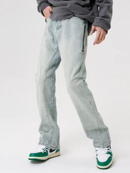 Джинсы Мужские Новые уличные модные брюки для стирки старых микроуглеродов Джинсовые брюки Повседневные Свободные уличные мужские женские высокого качества