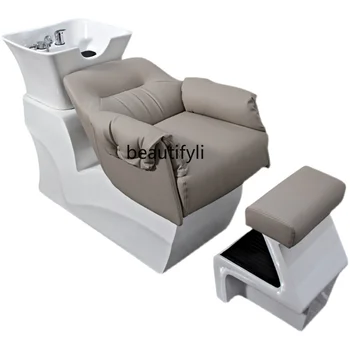 Парикмахерское кресло для шампуня, наполовину лежащее, Парикмахерская, Простое сидение, Высококачественная керамическая раковина, кровать для смыва
