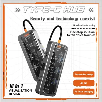 Док-станция с адаптером USB C 10 в 1 с 4K HDMI VGA Type C PD USB3.0 RJ45 Ethernet SD / TF Совместима с MacBook Pro /Air