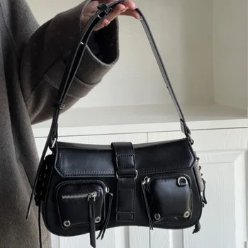 Y2K Корейские женщины Harajuku Винтажная Готическая Черная сумка для рук, эстетичный Элегантный кошелек в стиле Панк, сумки через плечо, трендовые сумки-тоут