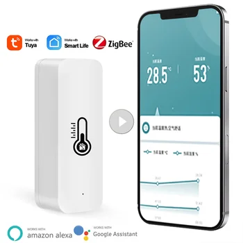 Датчик температуры и влажности Умного дома Tuya ZigBee Работает с Alexa Для Google Assistants Питание от аккумулятора Tuya Zigbee Hub