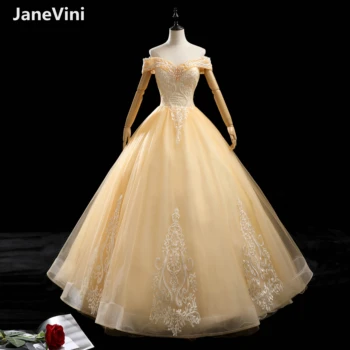 JaneVini Элегантные Светло-Золотые Пышные Платья Бальное Платье 2021 Пышное Платье Принцессы С Аппликациями Из Бисера Dubai Sweet 16 Пышное Платье