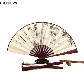 Складной веер в китайском стиле ретро, большой бамбуковый веер, складной веер из шелковой ткани, декоративные портативные сувениры для танцев, свадебных вечеринок