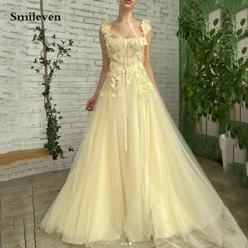 Smileven Светло-желтые платья для выпускного вечера на бретельках с 3D цветами, вечернее платье длиной до пола, вечерние платья Pastrol 2022 г.