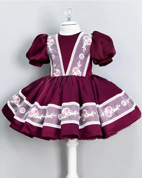 От 0 до 12 лет Для маленьких девочек, Летнее красное Турецкое винтажное бальное платье принцессы Лолиты, платье для Дня рождения, Повседневная фотография Ид