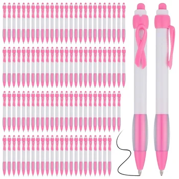 100шт розовых ручек с лентой, черные чернила, выдвижные шариковые ручки для канцелярских товаров, подарок для женщин и девочек