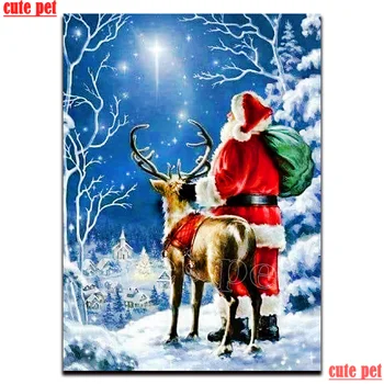 Круглая дрель 5Dsquare Санта-Клаус и Лось, Сделай сам, Алмазная картина, Вышивка крестом, Мозаичный узор, горный хрусталь, Новогодний подарок