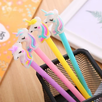 Милая Многоцветная гелевая ручка Kawaii от Lytwtw из 4 частей, Корейский мультфильм, креативный Единорог, Школьные Канцелярские ручки для офиса
