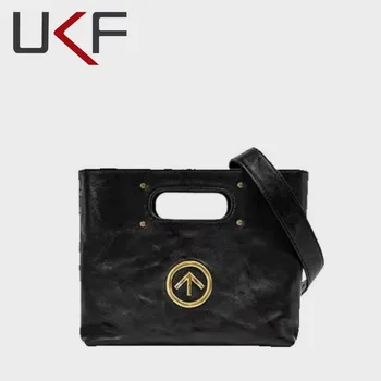 UKF Плиссированные Кожаные сумки через плечо с наклонной поверхностью большой емкости, женские модные сумки-тоут, роскошные дизайнерские повседневные сумки Унисекс