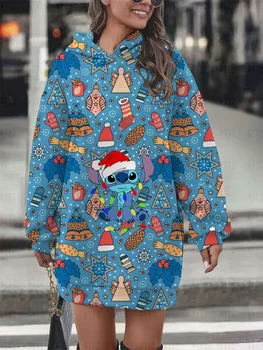 Новая осенне-зимняя толстовка с капюшоном, пуловер с принтом, повседневная уличная мода, Рождественская толстовка Disney с Микки Маусом, платье-толстовка
