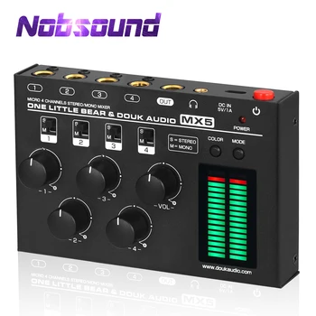 Nobsound MX5 4-Канальный Стереомикшерный Микшер со сверхнизким уровнем шума Mini Stereo/ Mono 6,35/3,5 мм для клуба/Студии/Бара