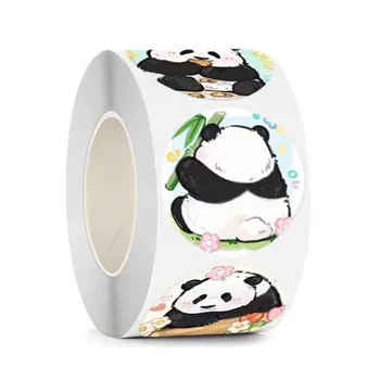 Нетоксичные наклейки с наклейками в виде милых животных-панд, художественная бумага, круглые наклейки для скручивания и упаковки, сильная вязкость