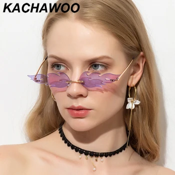 Kachawoo женские винтажные солнцезащитные очки без оправы, черное зеленое зеркало, мужские солнцезащитные очки с пламенем, металл, золото, горячая распродажа, аксессуары, лето